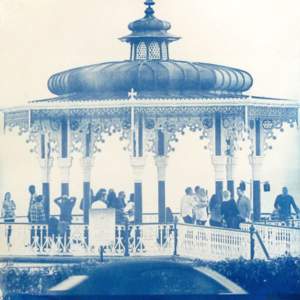 Cyanotype of Hove Band Stand with people dancing